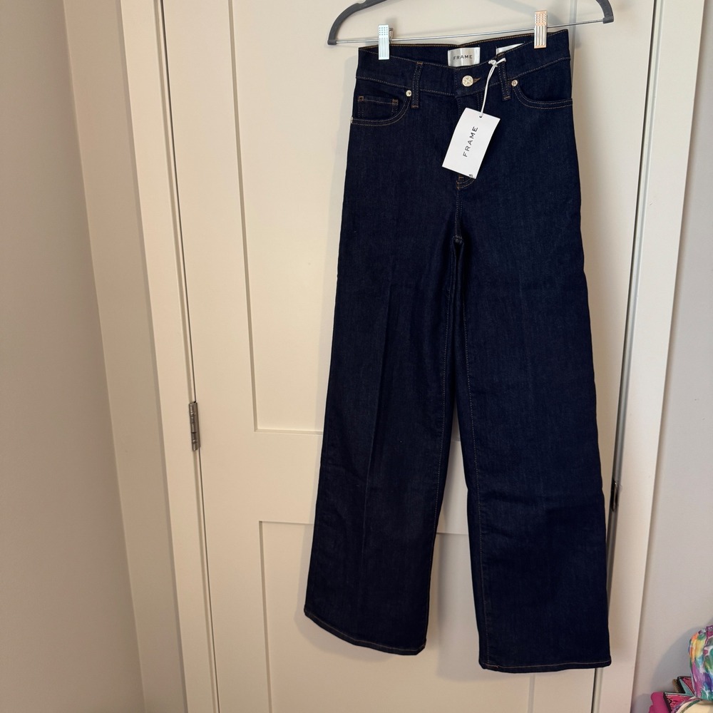 FRAME Le‎ Slim Palazzo High Rise Wide Leg Jeans Rinse Dark Indigo LSP814 Size 25